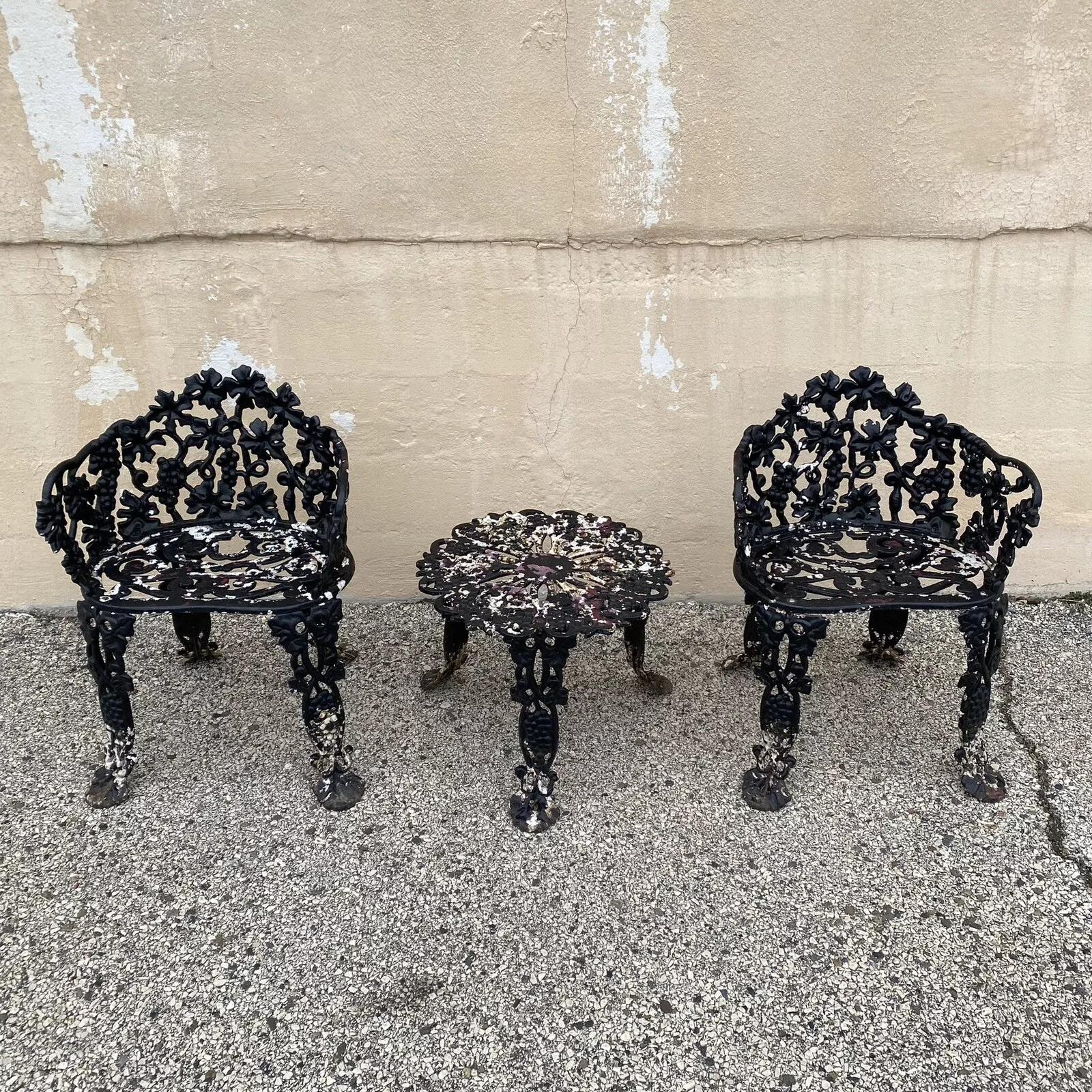 Vintage Victorian Style Cast Iron Grapevine Grape Leaf Garden Patio Set - 3 Pcs 5