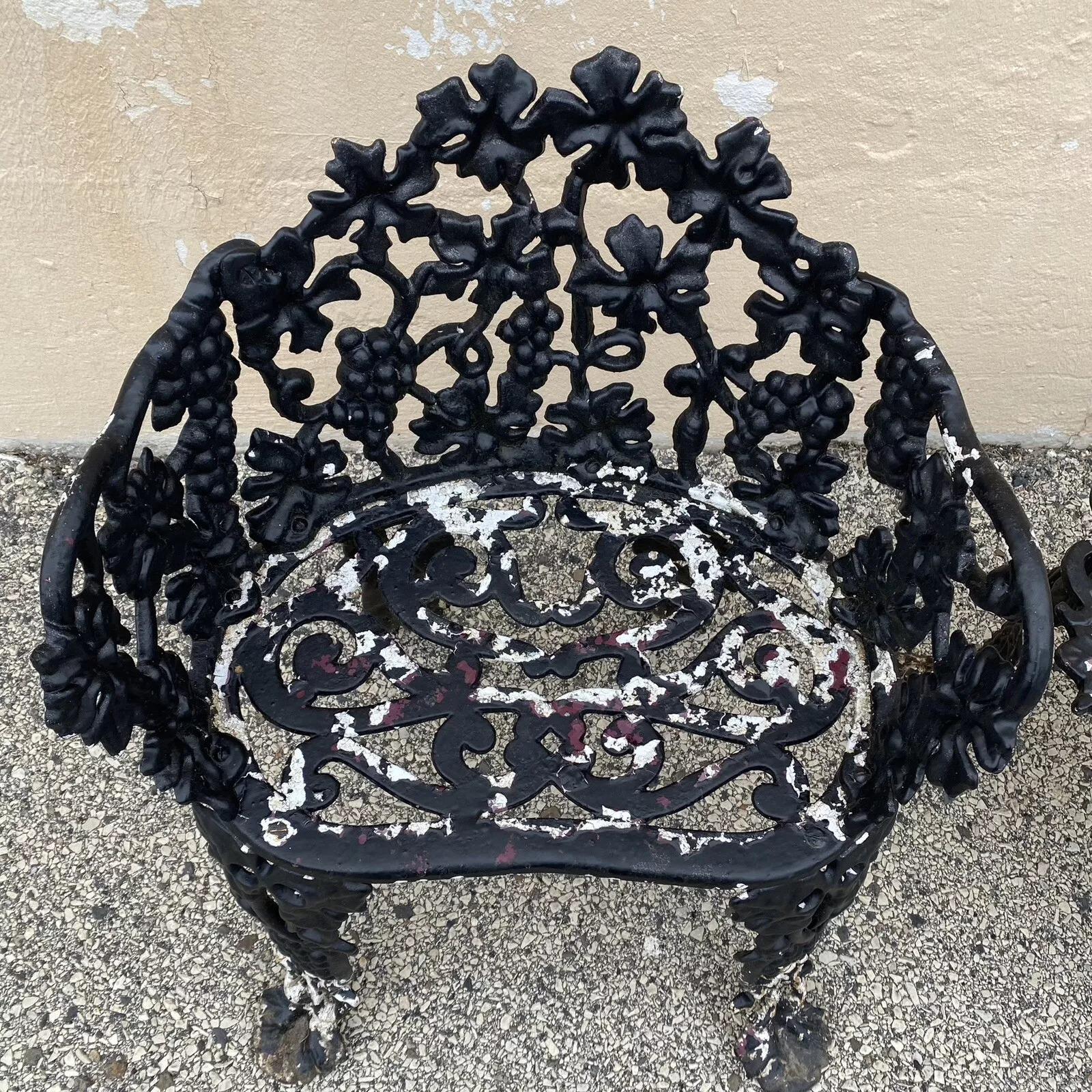 Unknown Vintage Victorian Style Cast Iron Grapevine Grape Leaf Garden Patio Set - 3 Pcs