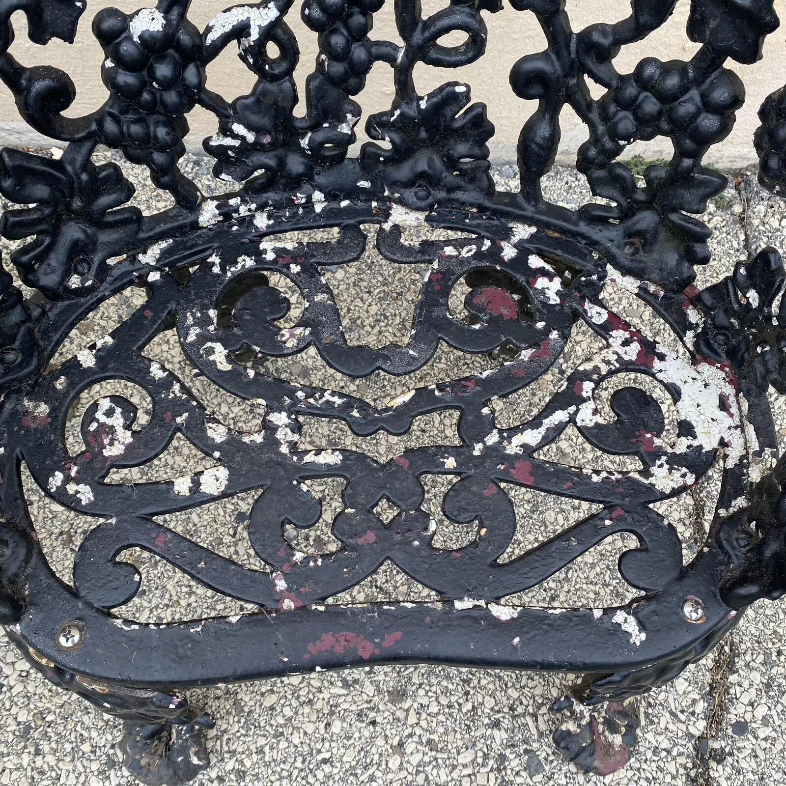 20th Century Vintage Victorian Style Cast Iron Grapevine Grape Leaf Garden Patio Set - 3 Pcs