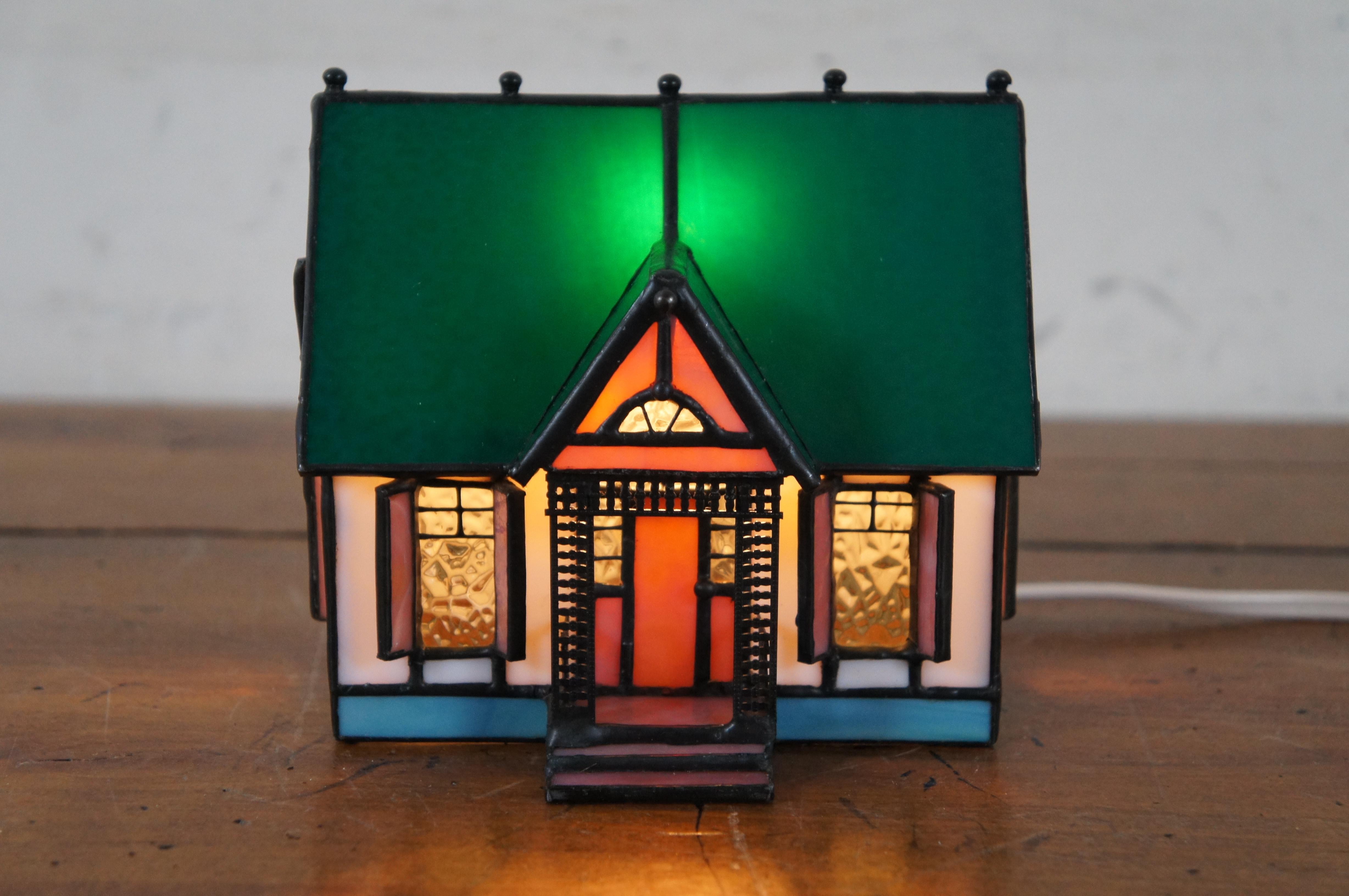 Vintage Victorian Style Colorful Stained Glass House Night Light Table Lamp 5