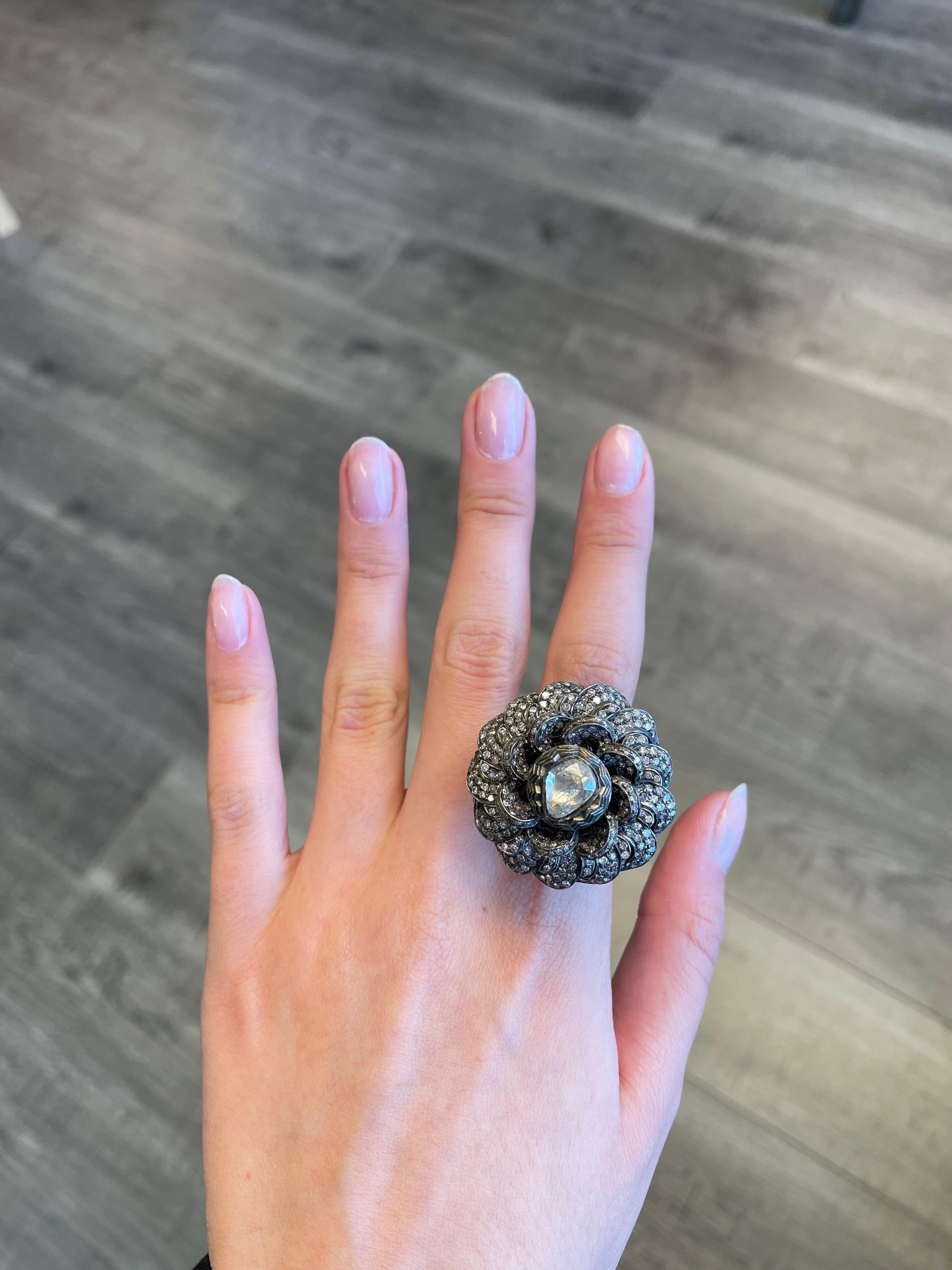 Vintage Victorian style floral diamond ring, with a pear cut diamond center stone.
Accommodated with an up to date appraisal by a GIA G.G. upon request. please contact us with any questions.

Item Number 
R8105
