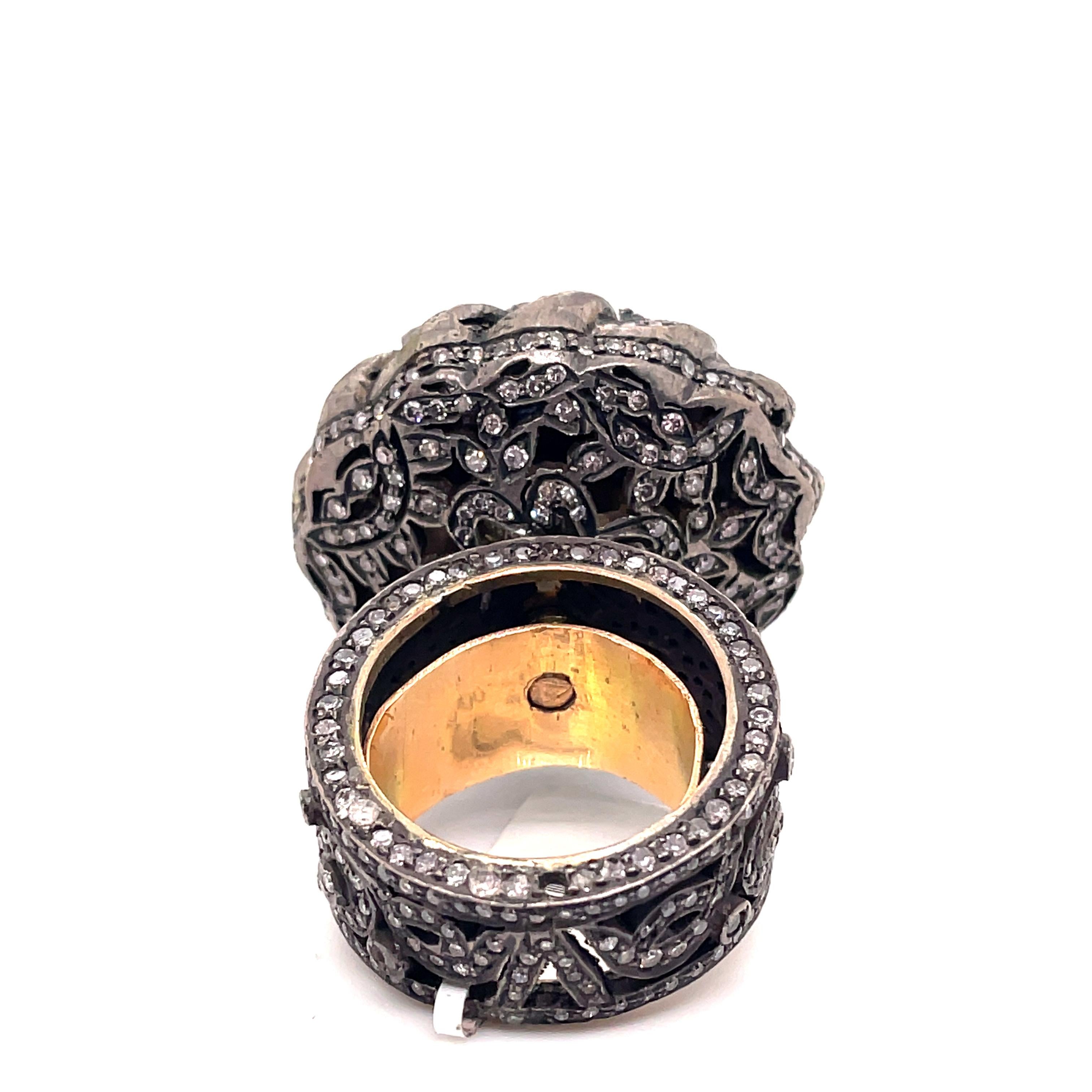 Women's Vintage Victorian Style Diamond Floral Ring Silver & Gold For Sale
