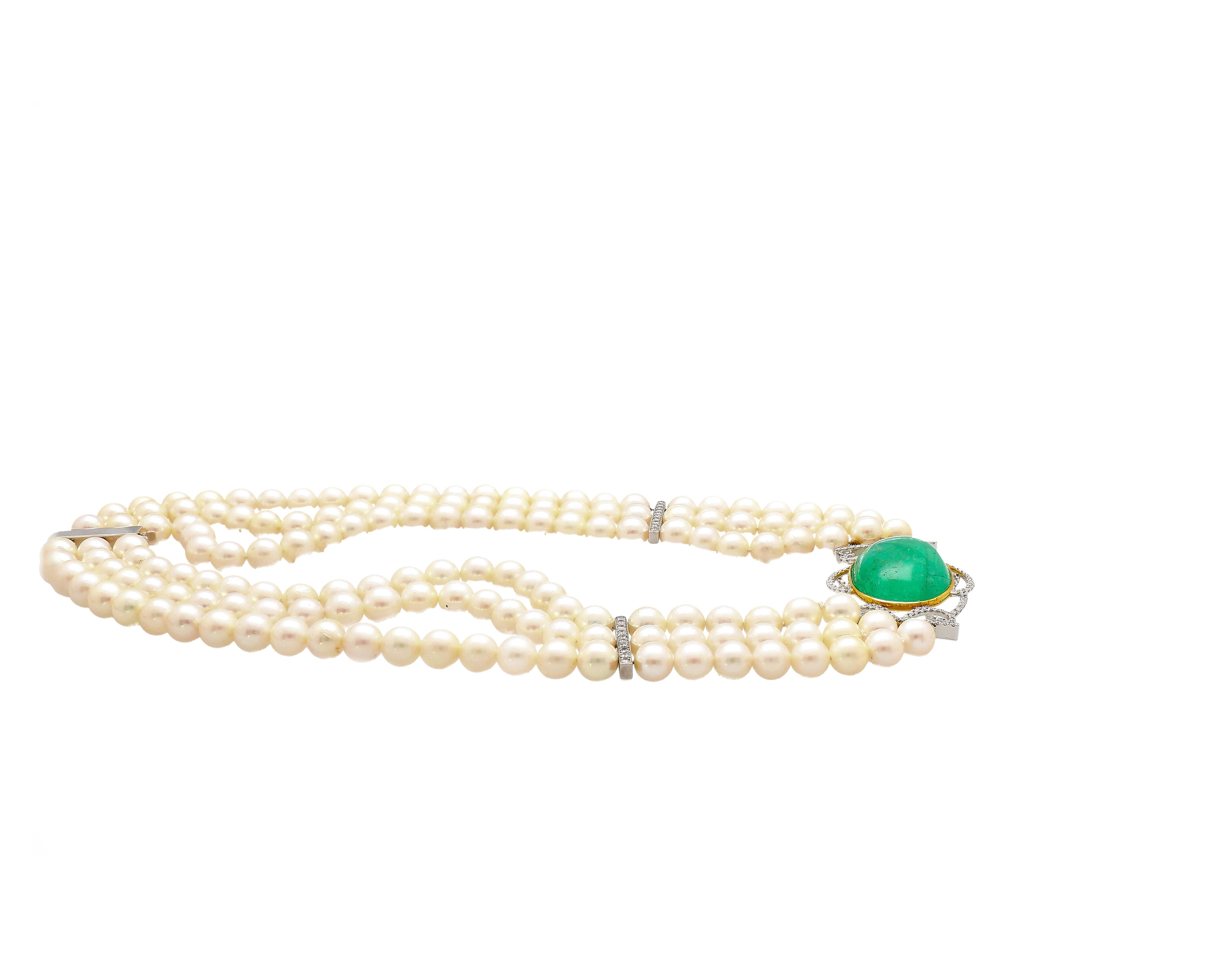 Victorien Collier ras du cou vintage de style victorien avec pendentif en émeraudes et perles à 3 brins en vente