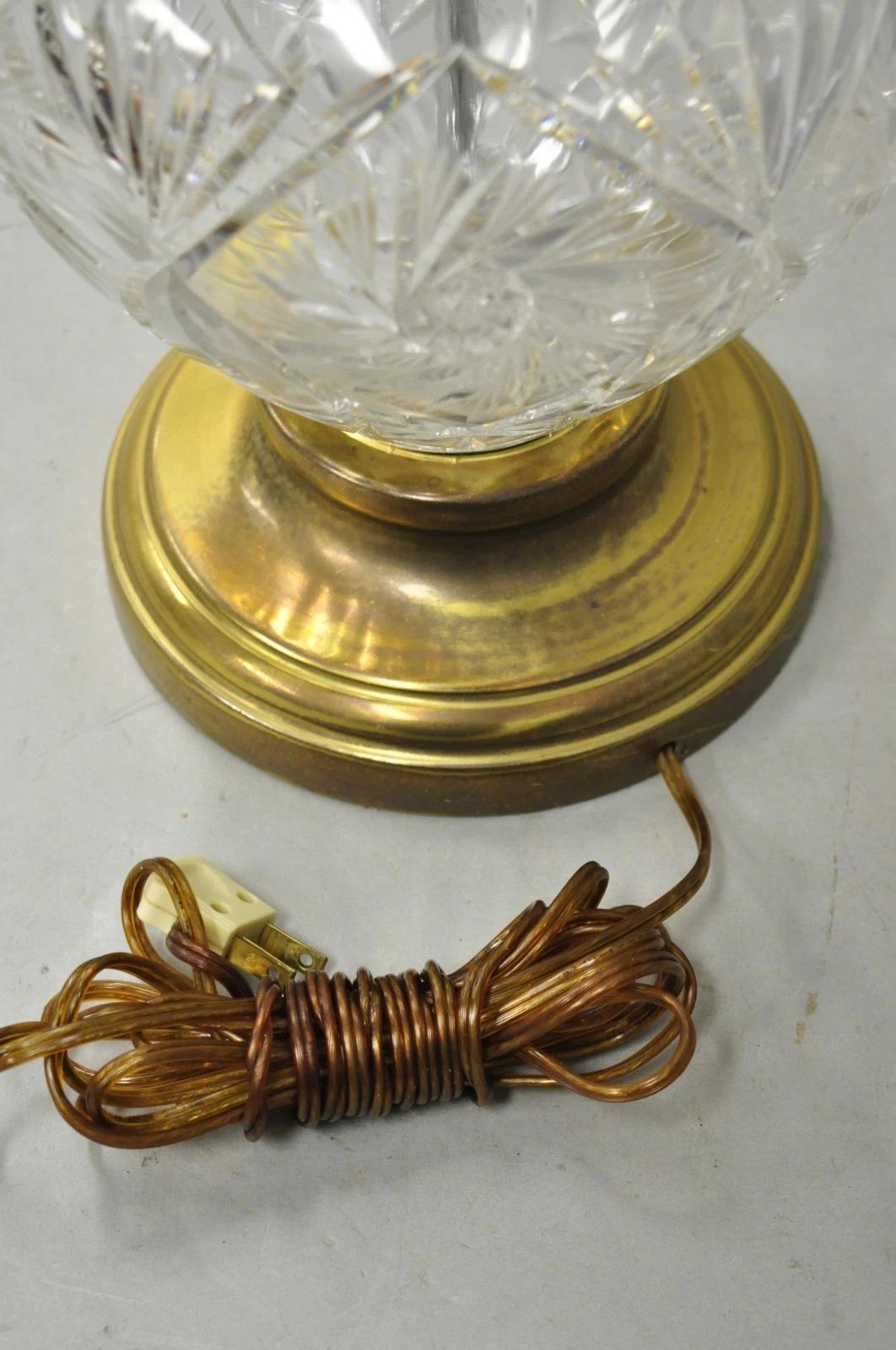 Vintage Victorian Style Etched Crystal Glass Ginger Jar Brass Table Lamp For Sale 5