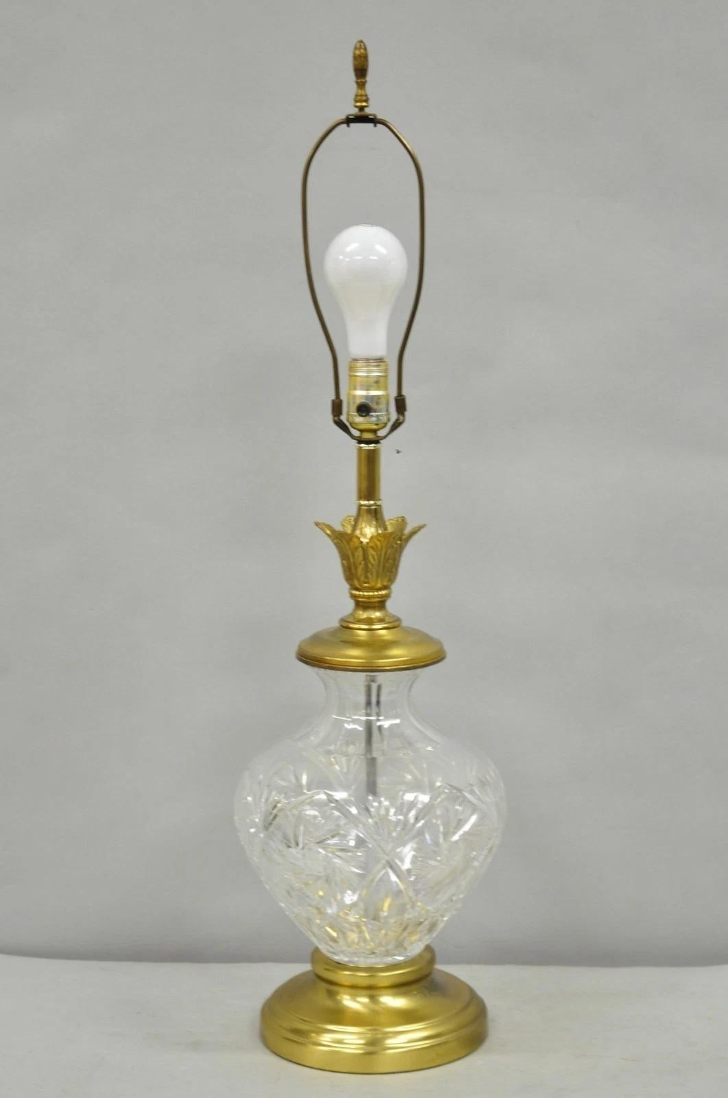 Vintage Victorian Style Etched Crystal Glass Ginger Jar Brass Table Lamp For Sale 6