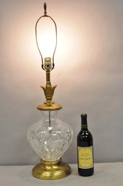 Vintage Victorian Style Etched Crystal Glass Ginger Jar Brass Table Lamp