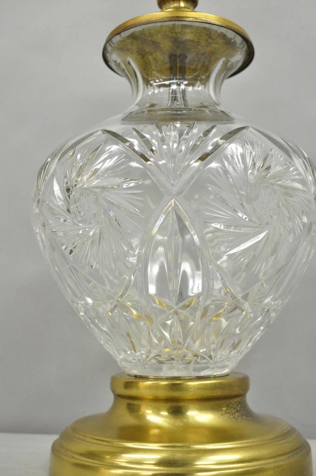 Unknown Vintage Victorian Style Etched Crystal Glass Ginger Jar Brass Table Lamp For Sale