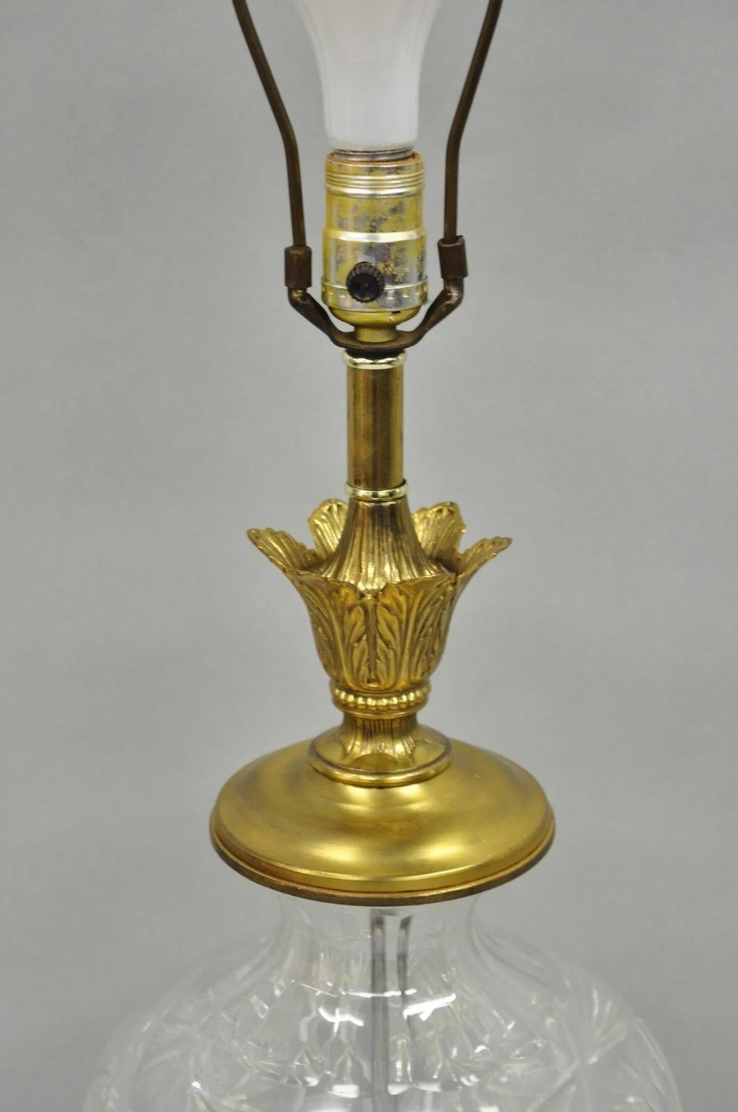 Vintage Victorian Style Etched Crystal Glass Ginger Jar Brass Table Lamp For Sale 1