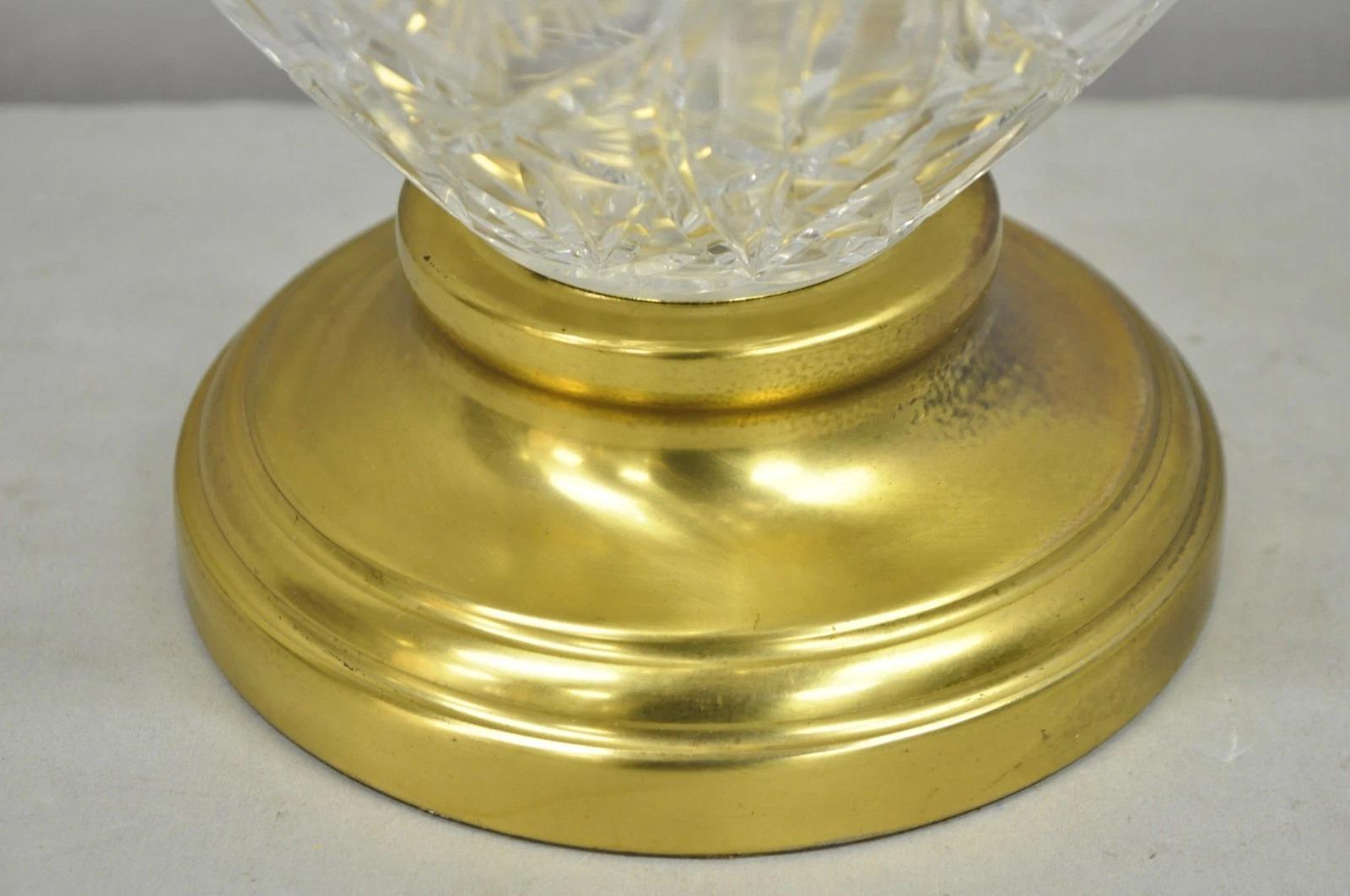 Vintage Victorian Style Etched Crystal Glass Ginger Jar Brass Table Lamp For Sale 2