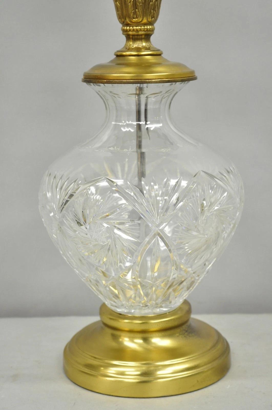 Vintage Victorian Style Etched Crystal Glass Ginger Jar Brass Table Lamp For Sale 4