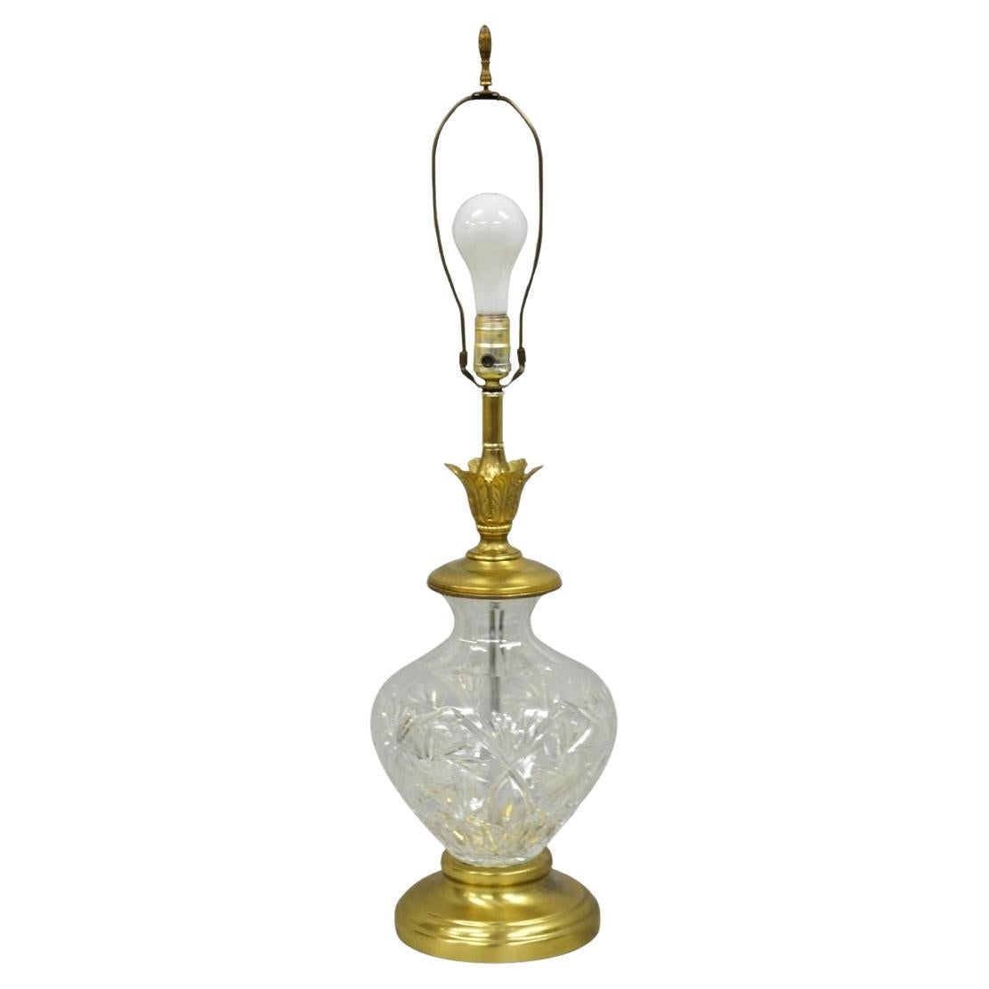 Vintage Victorian Style Etched Crystal Glass Ginger Jar Brass Table Lamp For Sale