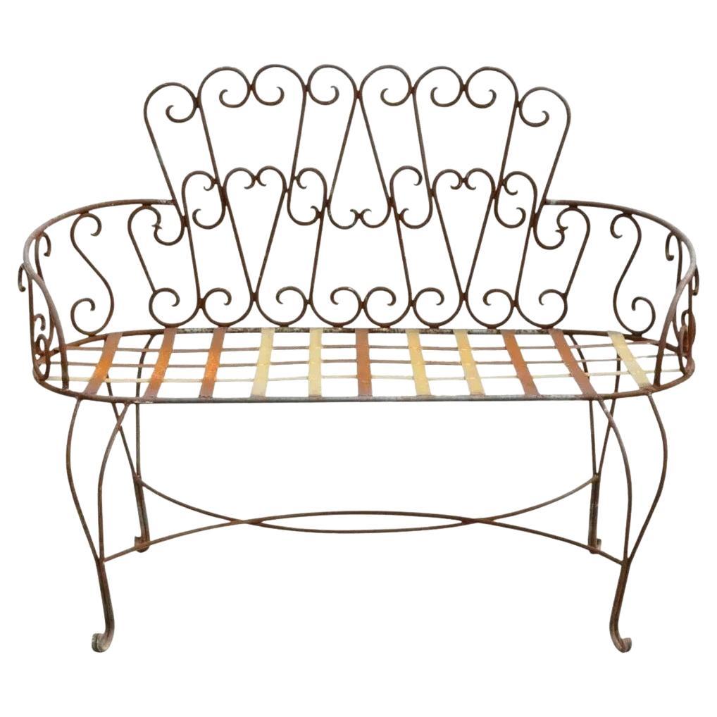 Vintage Victorian Style Fancy Scrolling Wrought Iron Garden Patio Bench Loveseat