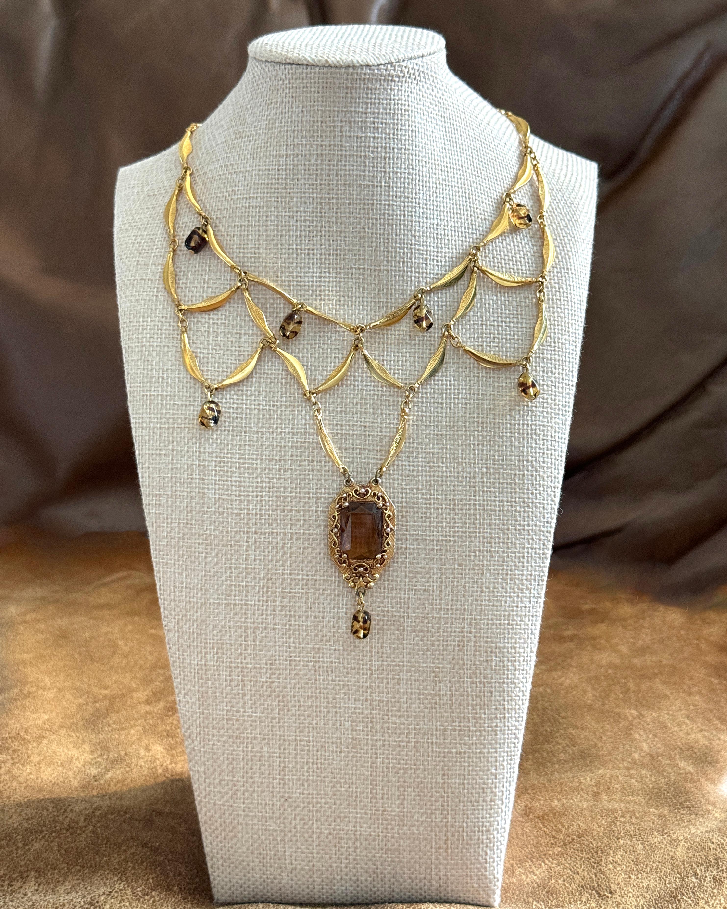 Vintage Victorian-Style Festoon Necklace with Topaz Paste In Excellent Condition In New York, NY