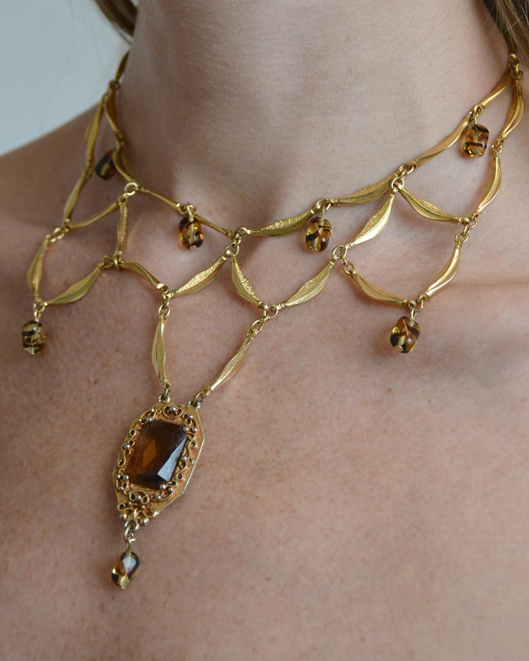 Women's Vintage Victorian-Style Festoon Necklace with Topaz Paste