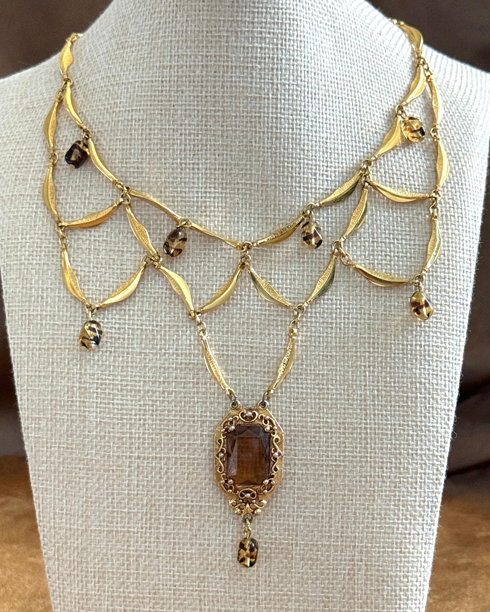 Vintage Victorian-Style Festoon Necklace with Topaz Paste 1