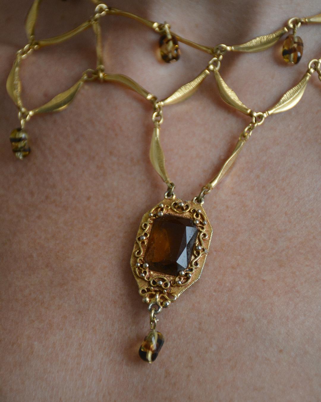 Vintage Victorian-Style Festoon Necklace with Topaz Paste 2