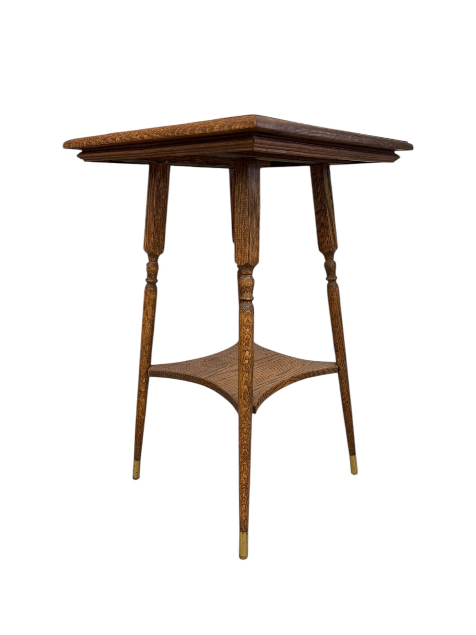 Vintage Victorian Style Figured Oak Two-Tier Side with Brass  Capped Feet. For Sale 2