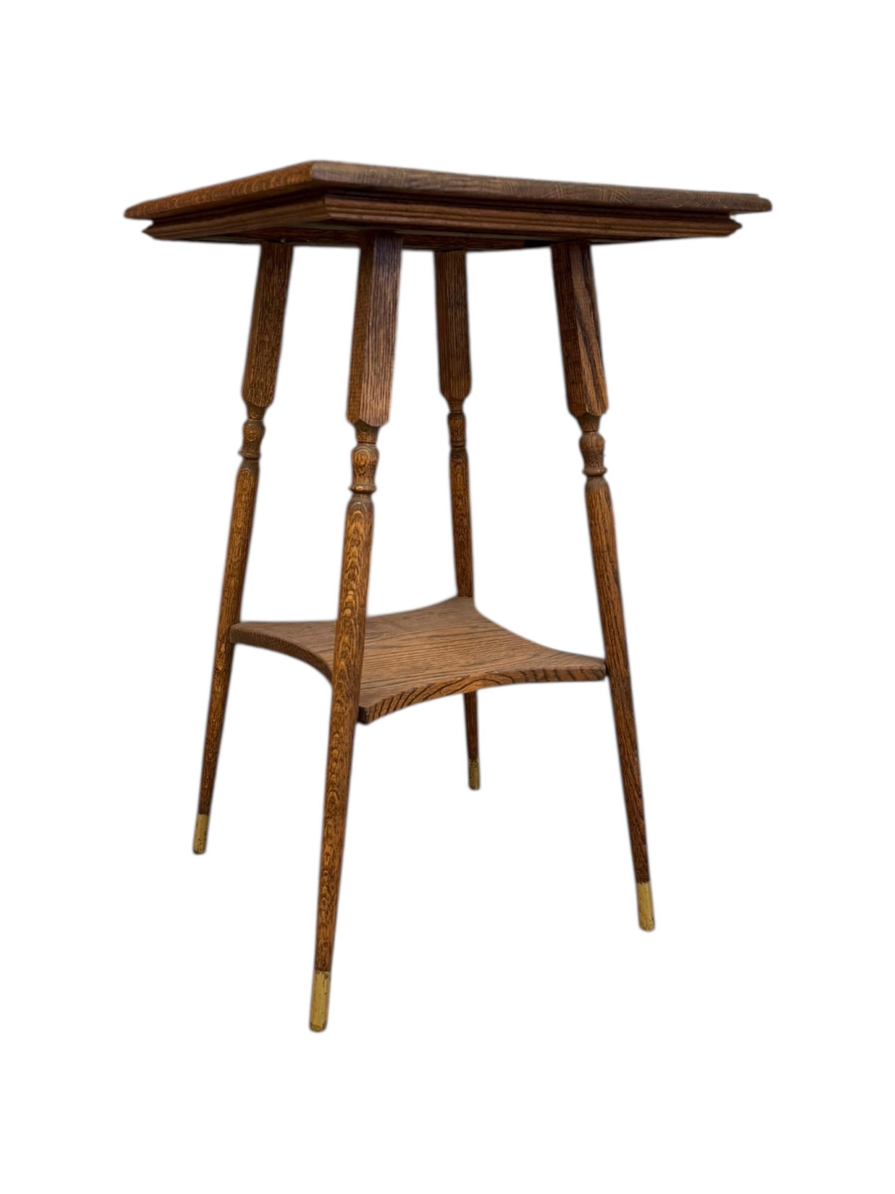 Vintage Victorian Style Figured Oak Two-Tier Side with Brass  Capped Feet. For Sale 3