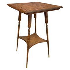 Vintage Victorian Style Figured Oak Two-Tier Side with Brass  Capped Feet.