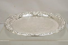 Vintage Victorian Style Floral Repousse Silver Plated 15" Round Platter Tray
