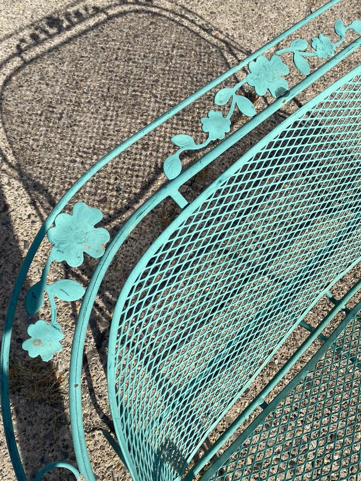 Wrought Iron Vintage Victorian Style Green Iron Outdoor Garden Leaf Glider Loveseat Bench