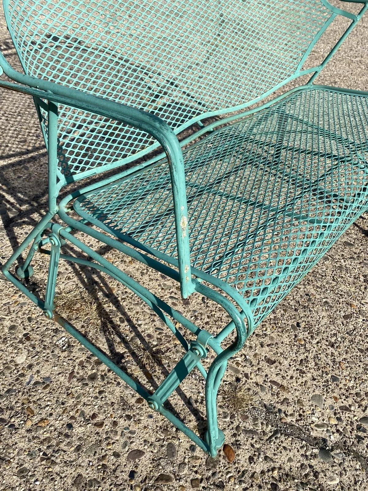 Vintage Victorian Style Green Iron Outdoor Garden Leaf Glider Loveseat Bench 1