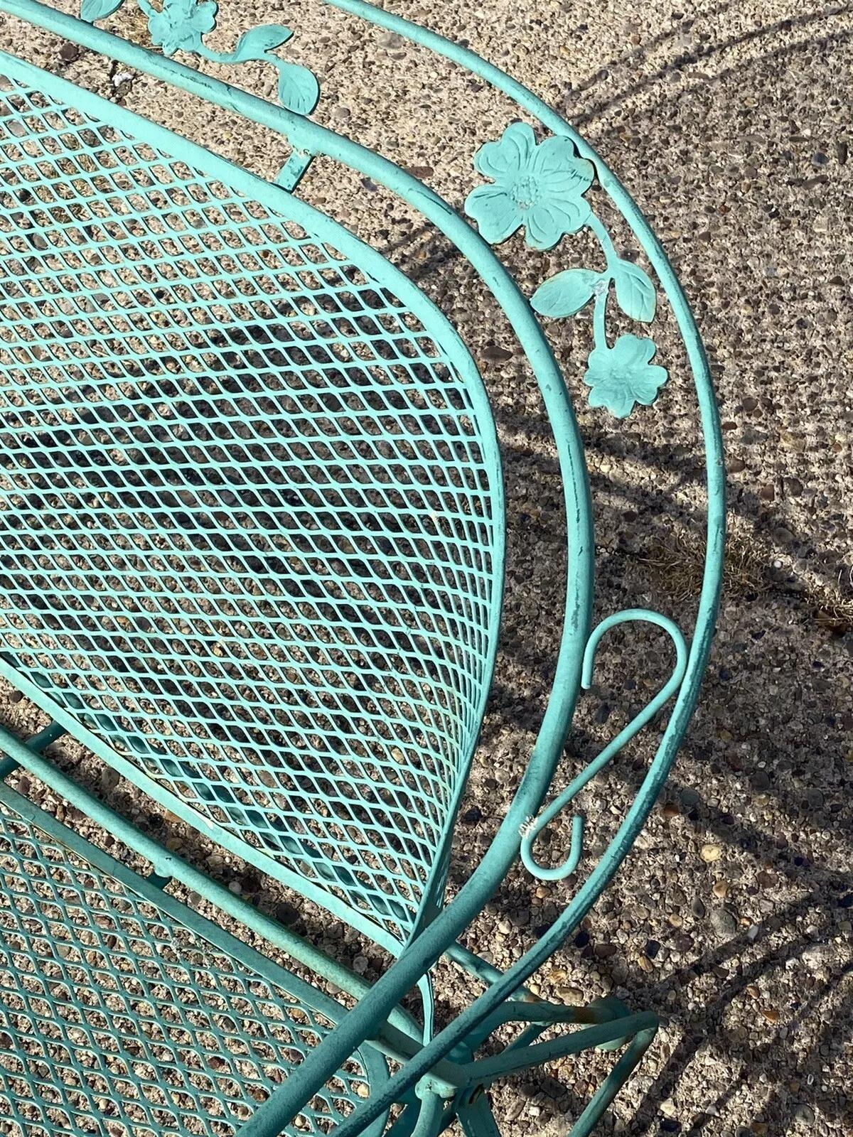 Vintage Victorian Style Green Iron Outdoor Garden Leaf Glider Loveseat Bench 2