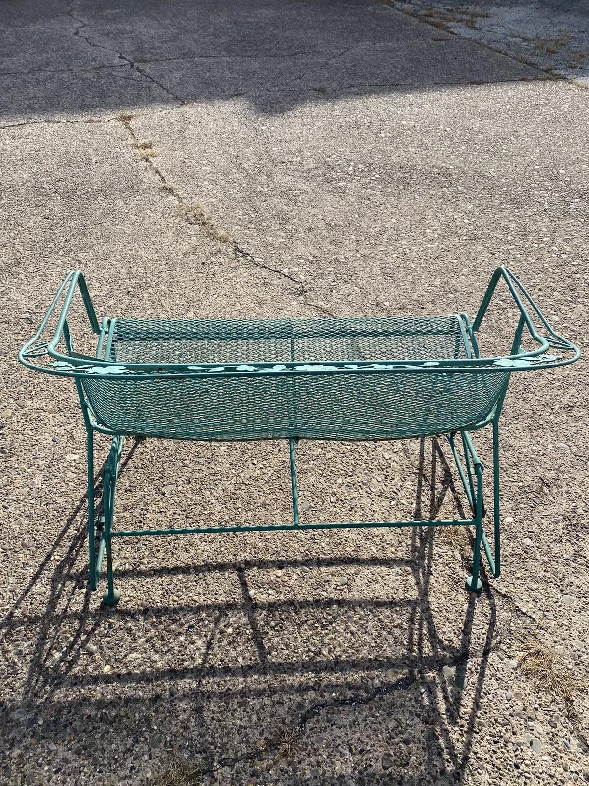 Vintage Victorian Style Green Iron Outdoor Garden Leaf Glider Loveseat Bench 3