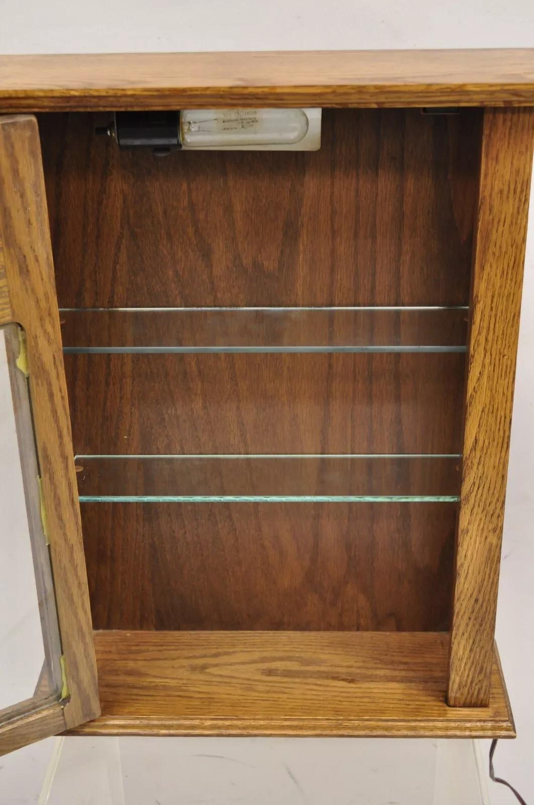 Vintage Victorian Style Oak Wood & Stained Glass Small Display Curio Cabinet 1
