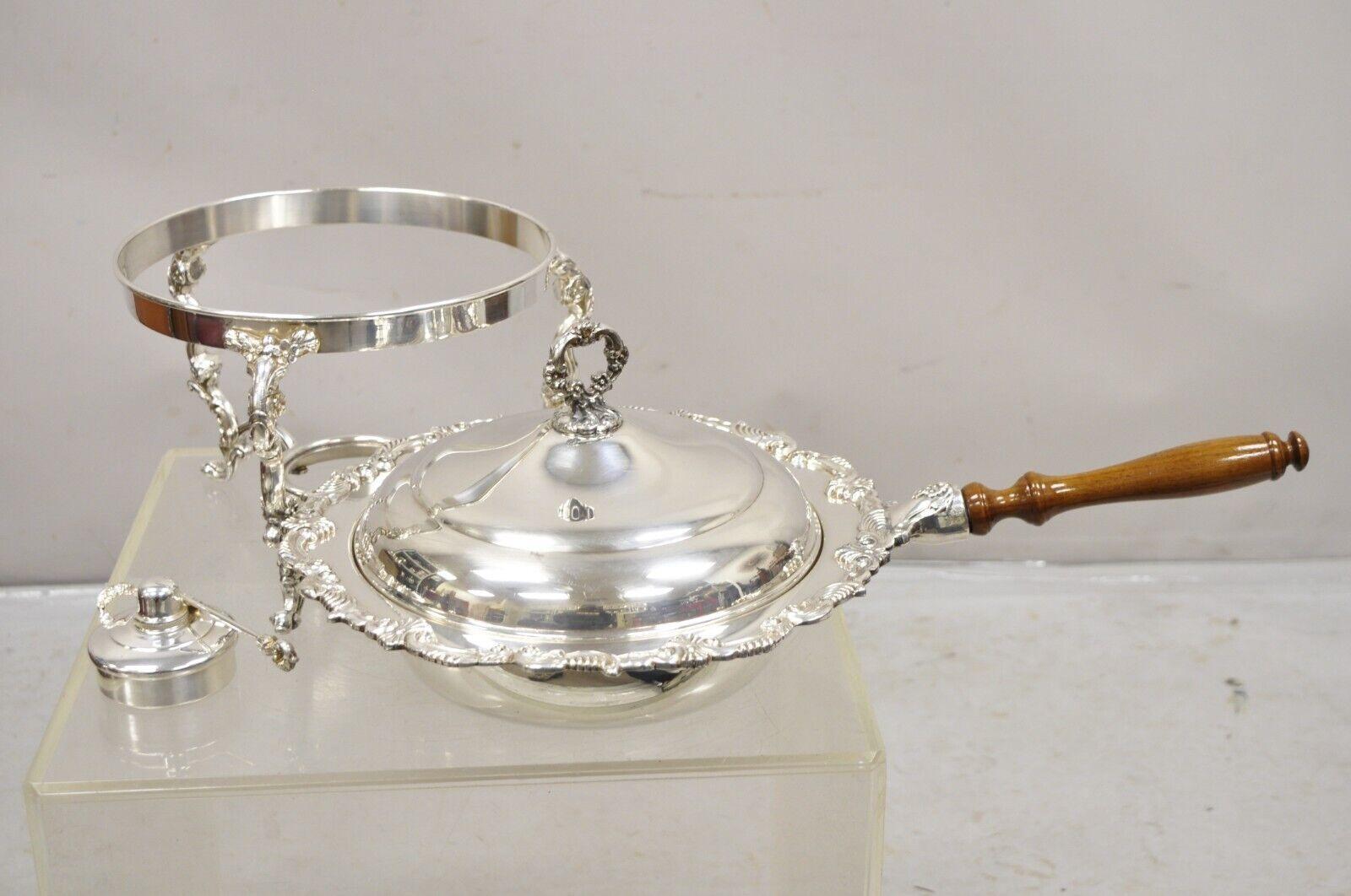 Vintage Victorian Style Ornate Silver Plated Chafing Dish Food Warmer w/ Burner For Sale 3