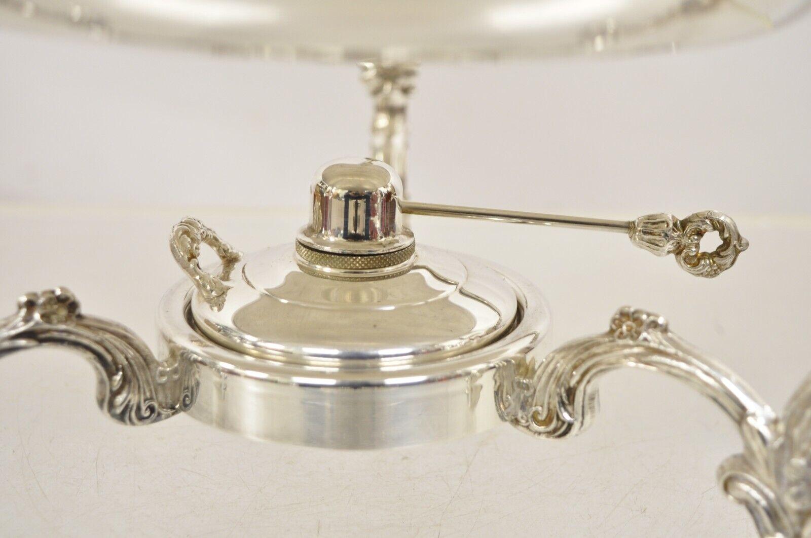 Vintage Victorian Style Ornate Silver Plated Chafing Dish Food Warmer w/ Burner For Sale 5