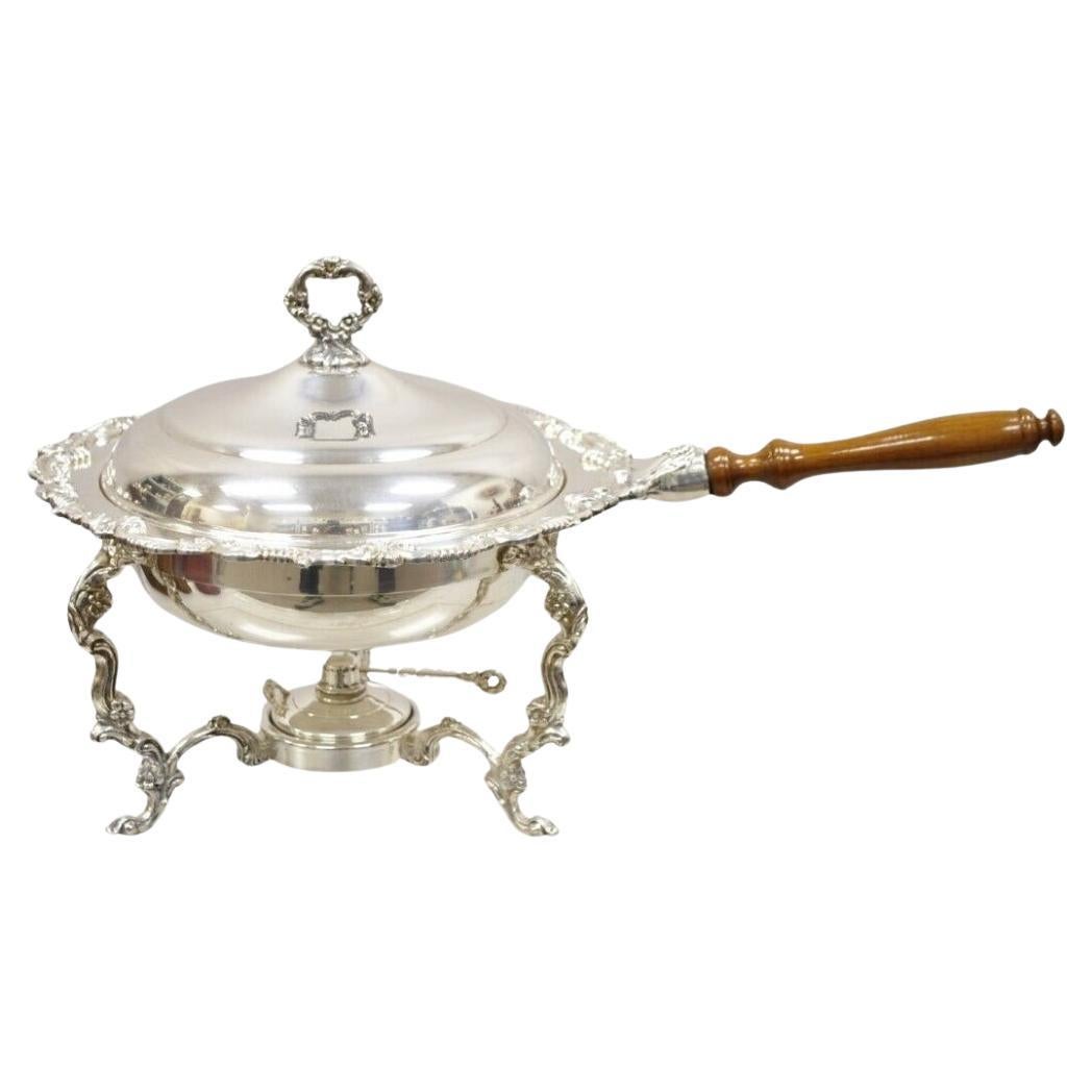 Vintage Victorian Style Ornate Silver Plated Chafing Dish Food Warmer w/ Burner For Sale