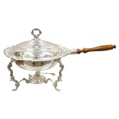 Used Victorian Style Ornate Silver Plated Chafing Dish Food Warmer w/ Burner