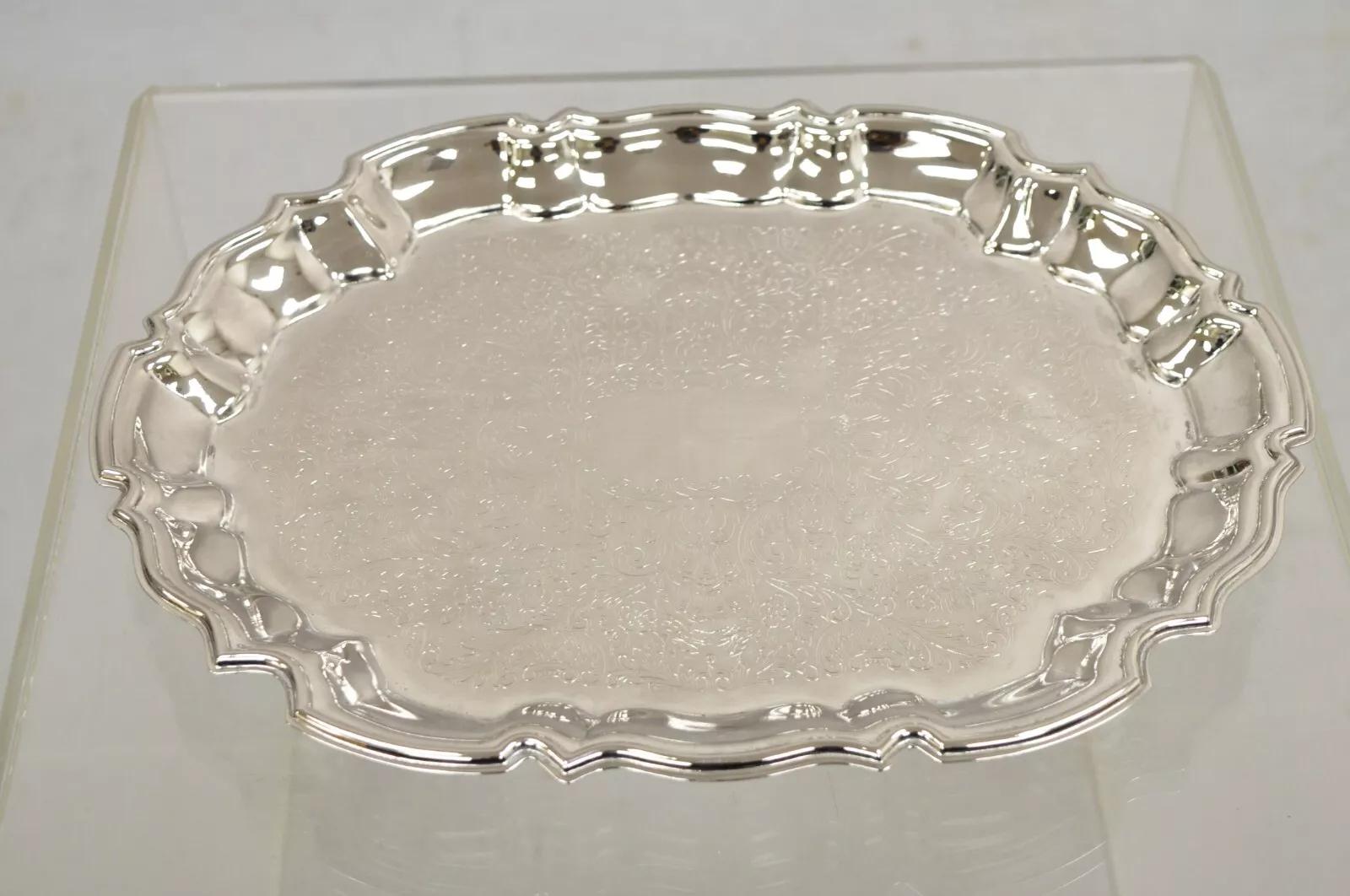 Plaqué argent Plateau de service ovale festonné en métal argenté vintage de style victorien
