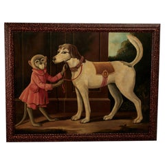 Vintage Victorian Style Painting of a Monkey and Dog by William Skilling