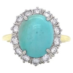 Victorian Style Turquoise Diamond Engagement Ring Cocktail Sleeping Beauty