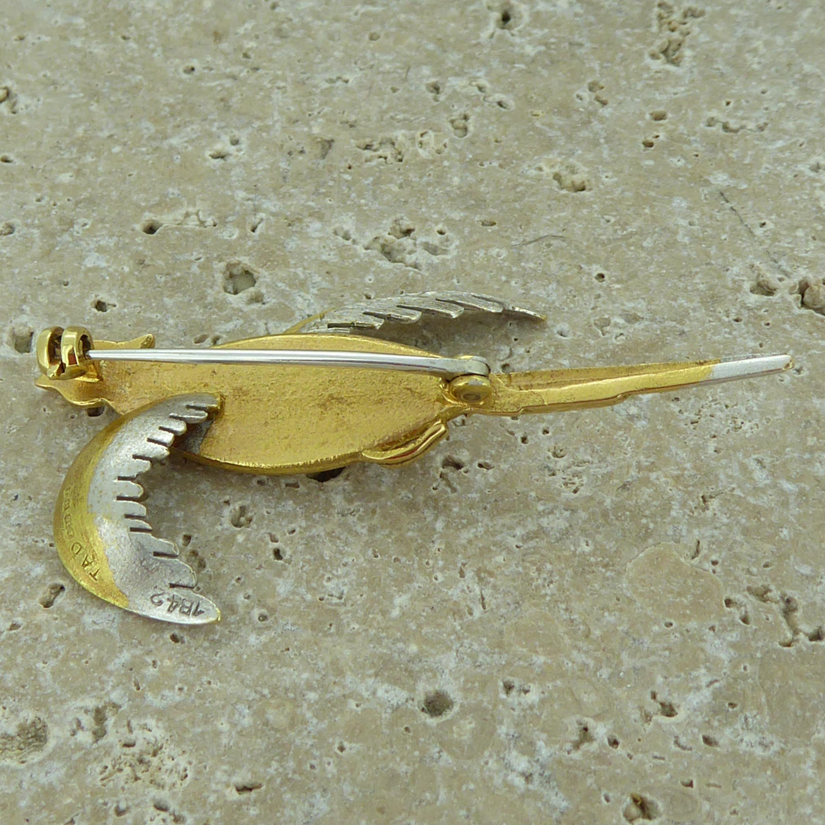 Vintage Victorian Style Pheasant Sporting Brooch, 18 Carat Gold, 1990s In Good Condition In Yorkshire, West Yorkshire