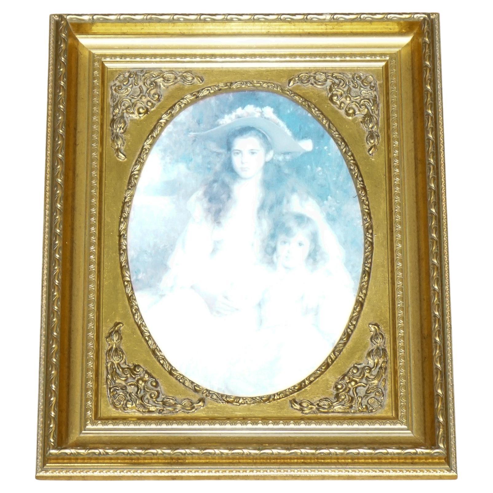 VINTAGE VICTORIAN STYLE PRINT TWO SISTERS POSING GITLED FRAME 52 x 42 CM