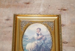 VINTAGE VICTORIAN STYLE PRINT YOUNG SHEPHERDESS GITLED FRAME 53 x 42 CM
