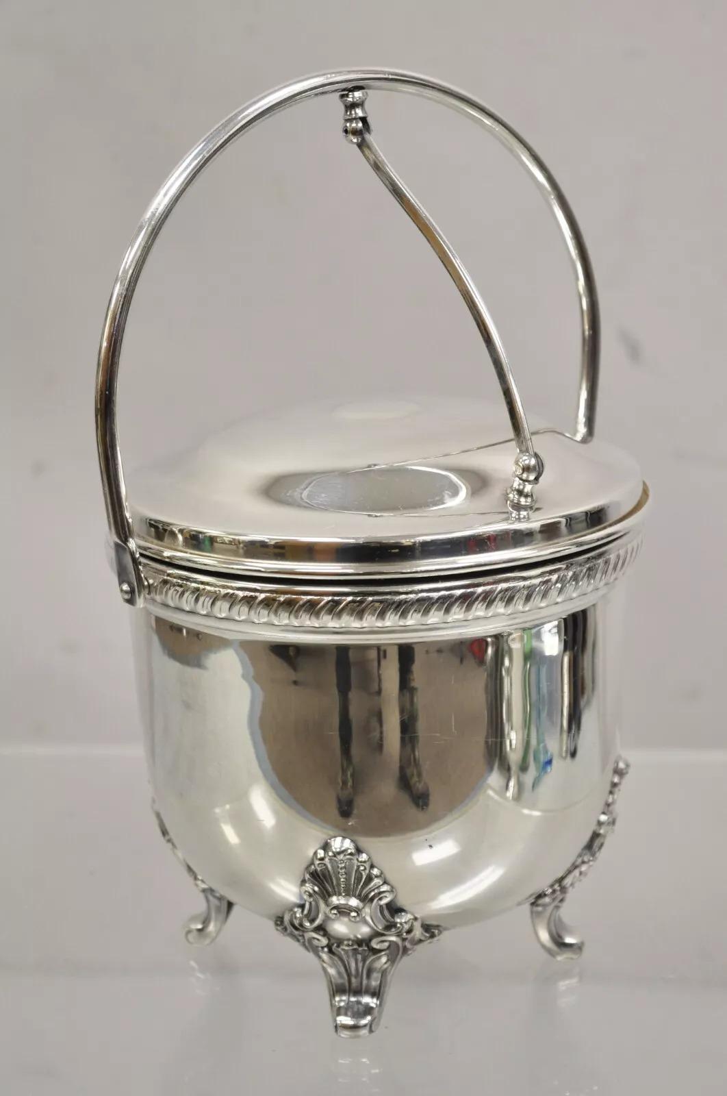 Vintage Victorian Style Reticulated Handle Silver Plated Ice Bucket by Bristol For Sale 6