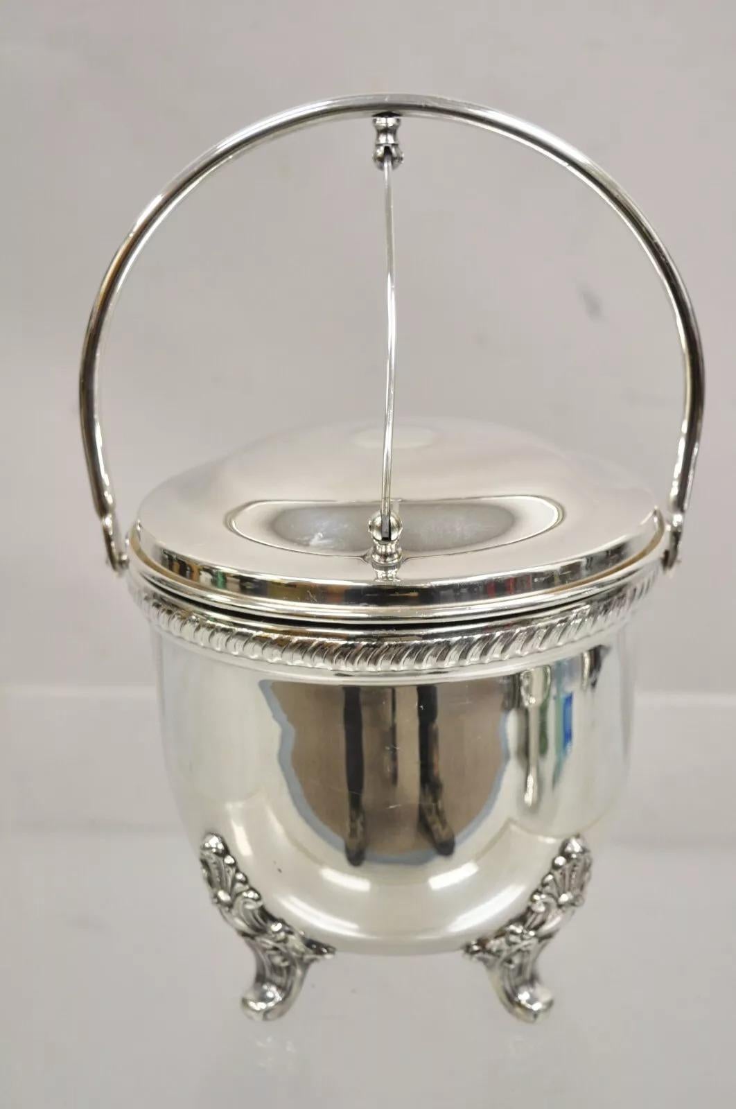 Vintage Victorian Style Reticulated Handle Silver Plated Ice Bucket by Bristol. Circa Mid 20th Century. Measurements: 12.5