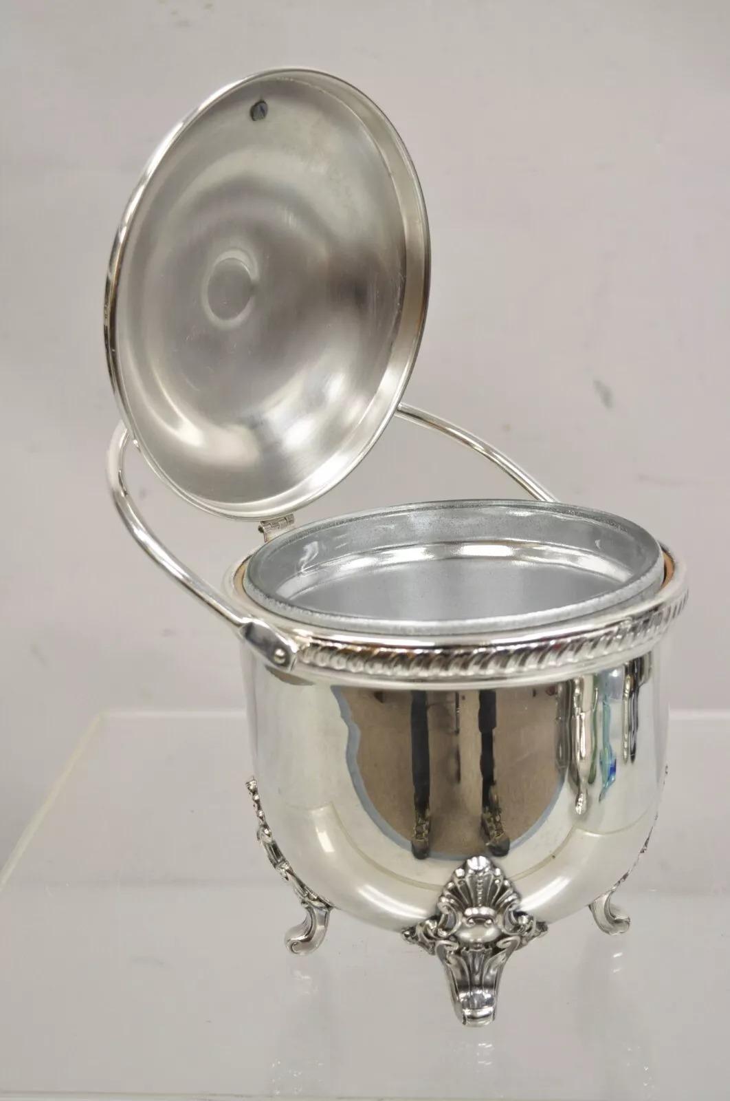 Unknown Vintage Victorian Style Reticulated Handle Silver Plated Ice Bucket by Bristol For Sale