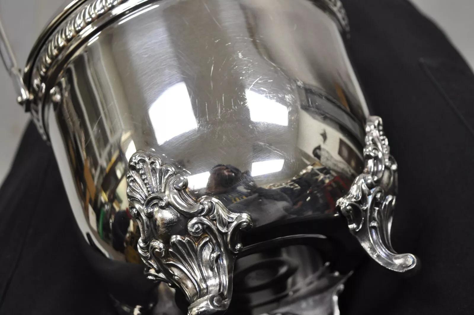 Vintage Victorian Style Reticulated Handle Silver Plated Ice Bucket by Bristol For Sale 2