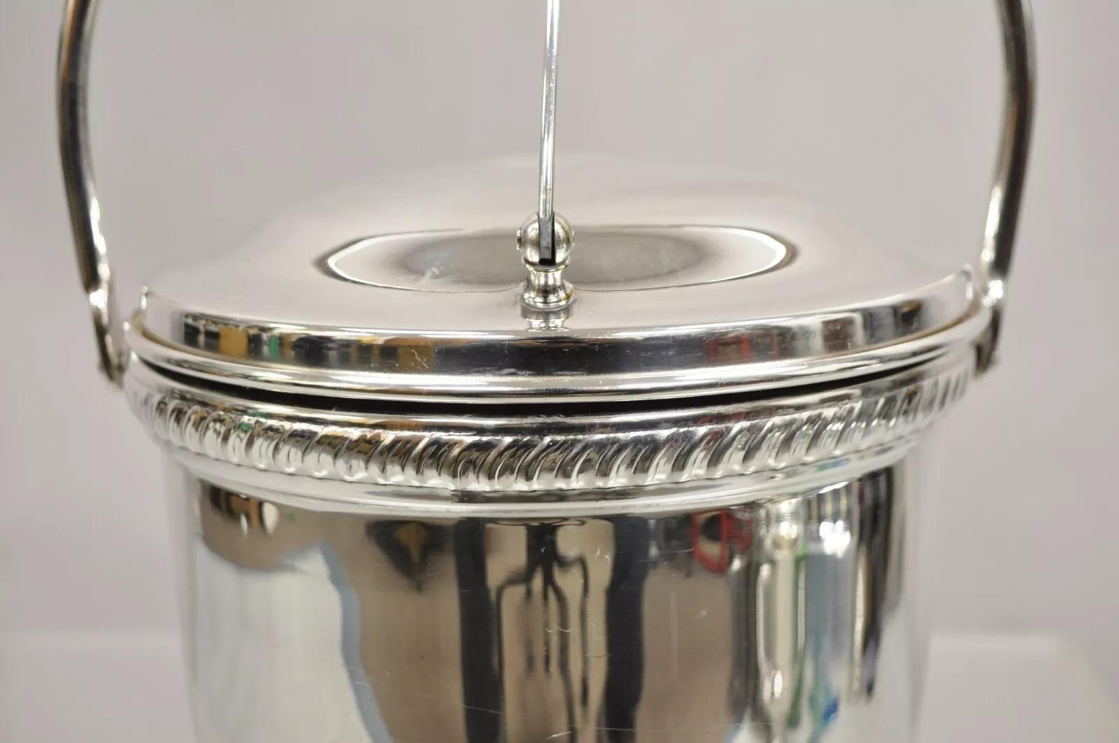 Vintage Victorian Style Reticulated Handle Silver Plated Ice Bucket by Bristol For Sale 3