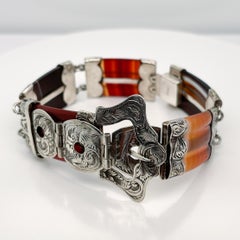 Vintage Victorian Style Scottish Agate & Sterling Silver Link Buckle Bracelet