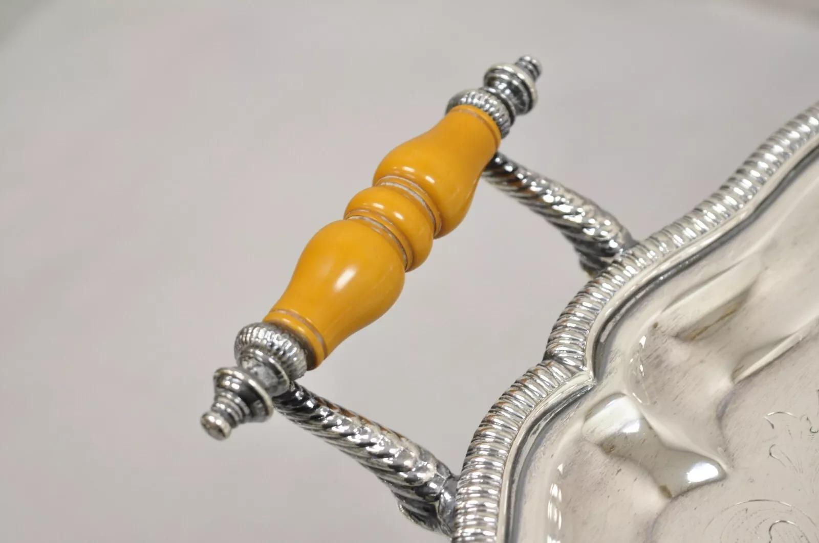 Vintage viktorianischen Stil versilbert Zelluloid Twin Handle erhöht servieren Tablett (20. Jahrhundert) im Angebot