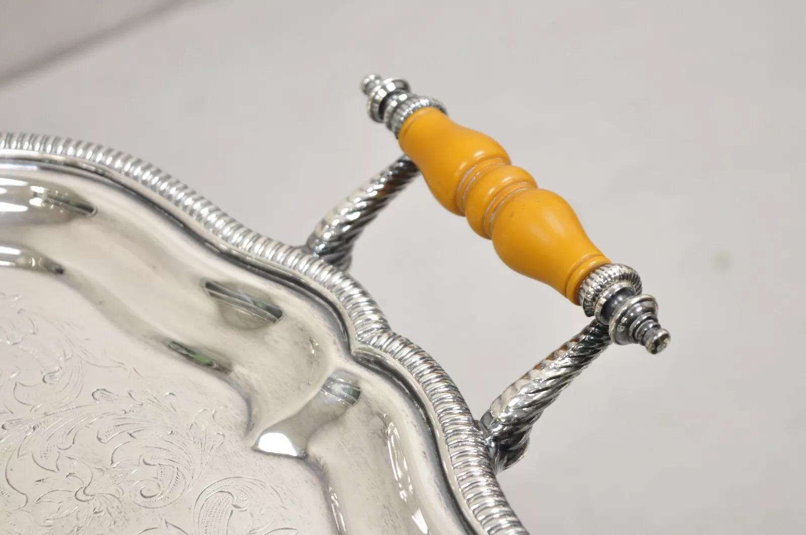 Vintage viktorianischen Stil versilbert Zelluloid Twin Handle erhöht servieren Tablett im Angebot 2