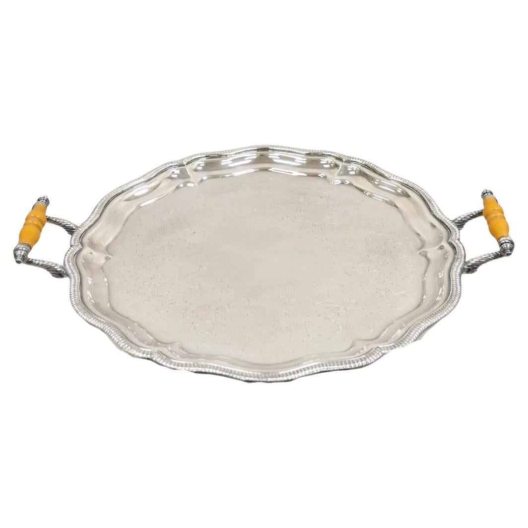 Bandeja de servir elevada de celuloide plateado de estilo victoriano vintage con dos asas