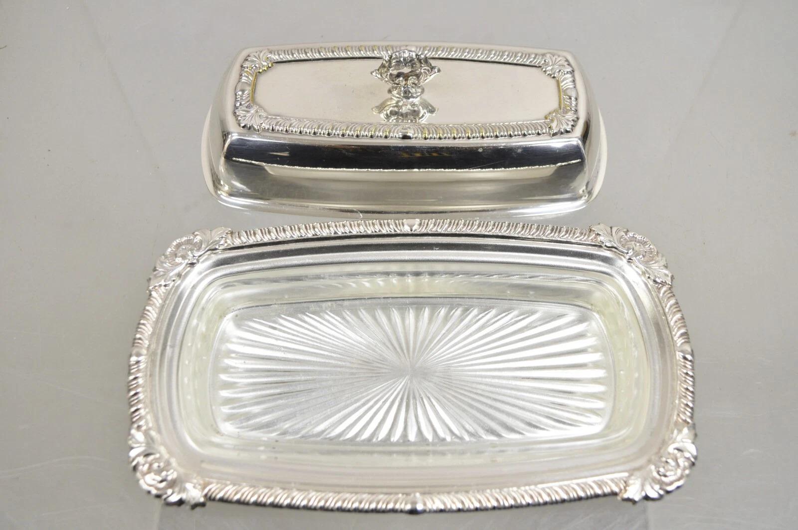 Vintage viktorianischen Stil versilbert abgedeckt Butterdose w / Glas Liner von Rose (20. Jahrhundert) im Angebot
