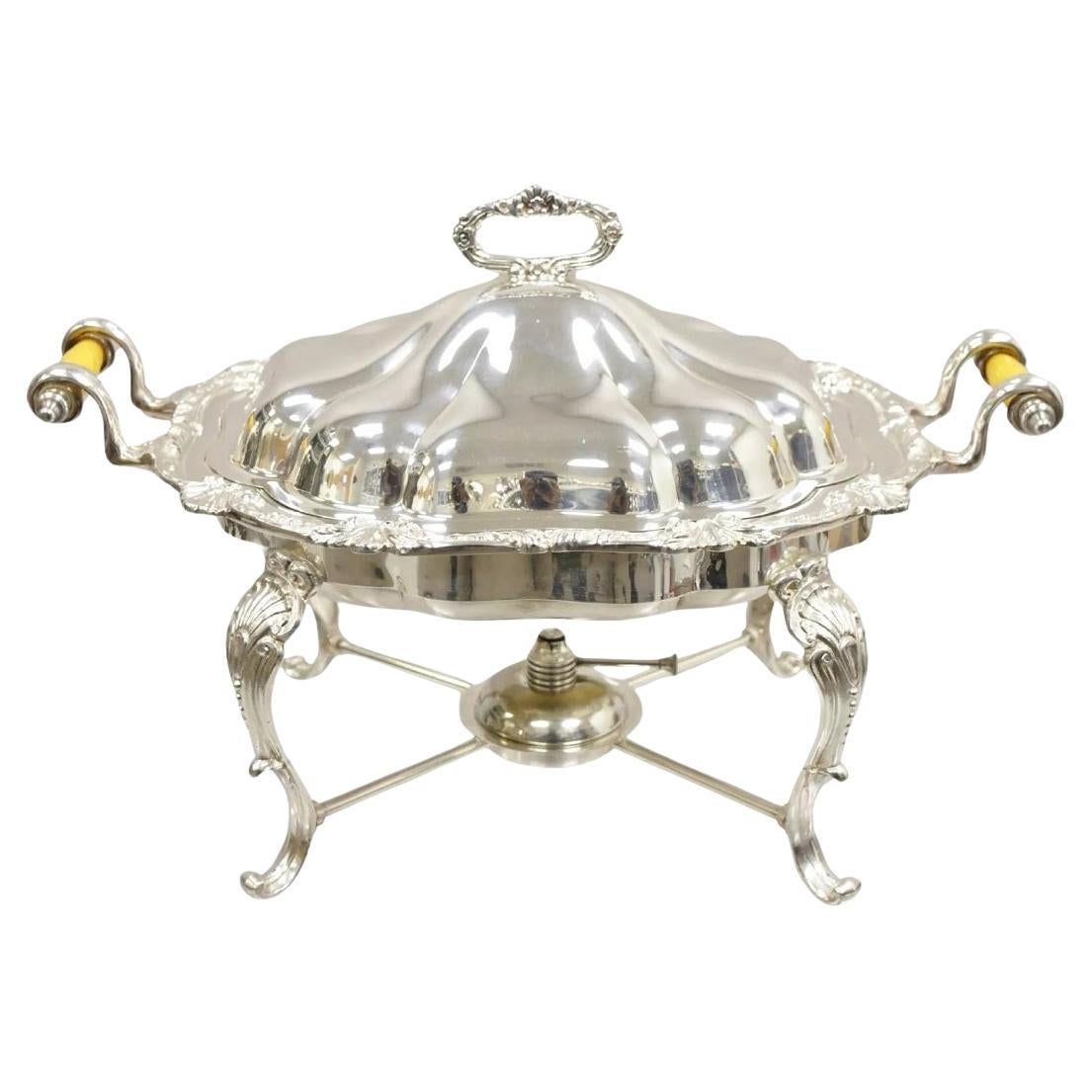 Scaldavivande inglese d'epoca in stile vittoriano placcato in argento, piatto da portata